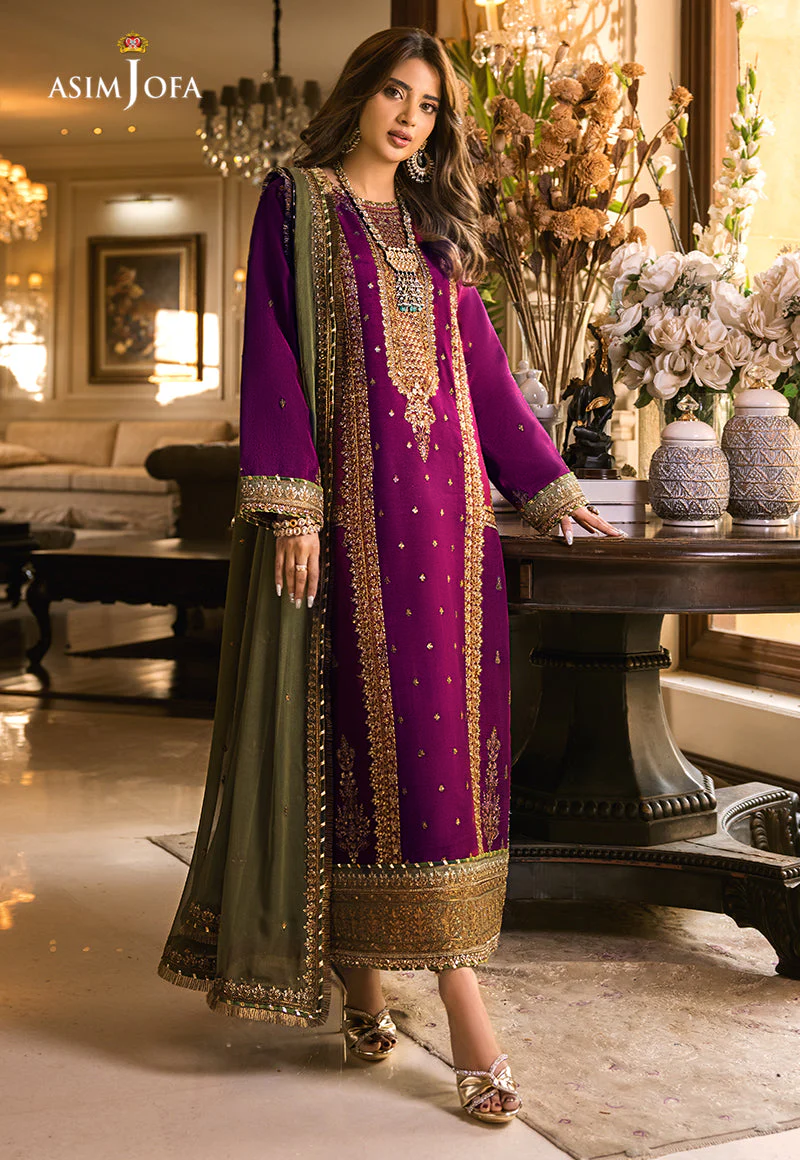 3 Piece Stitched - Embroidered Chiffon Purple | AsimJofa