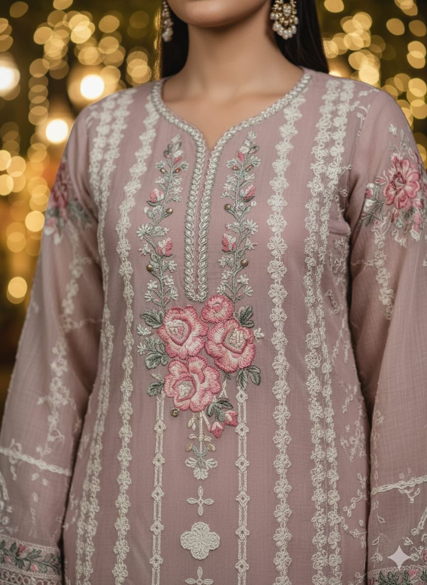 Embroidered Beige Chiffon By Agha Noor - STITCHED