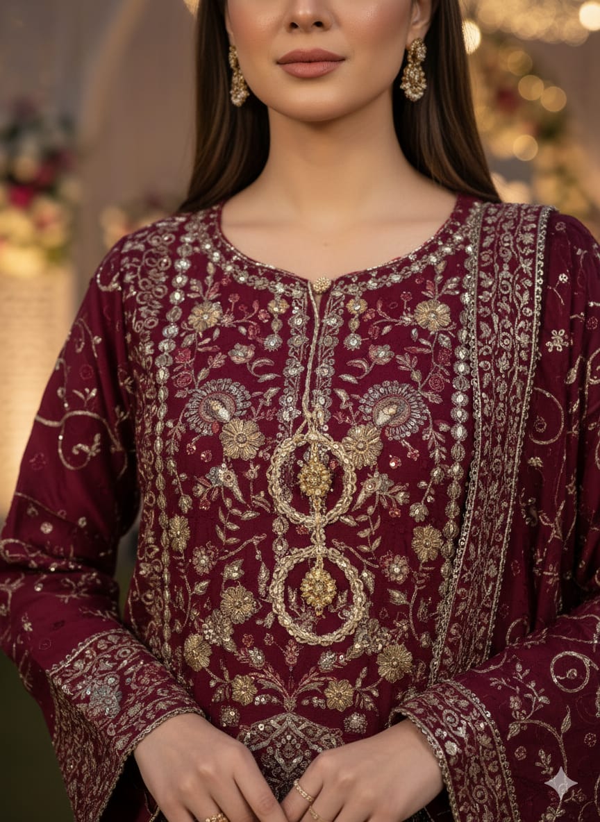 Embroidered Red Chiffon By Agha Noor - STITCHED