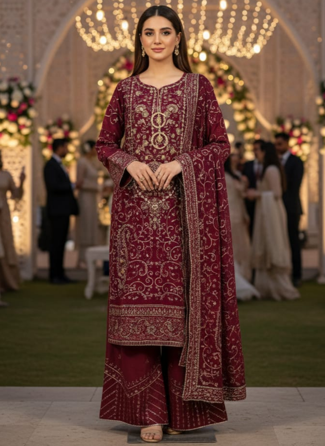 Embroidered Red Chiffon By Agha Noor - STITCHED